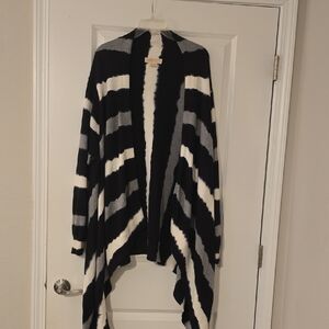 Michael Kors Black, White, and Gray Striped Cardigan